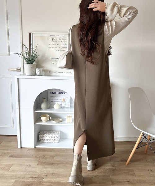 classicalelf（クラシカルエルフ）の「肉厚素材が気になるスタイルをカバー♪前後2wayダンボールハーフジップジャンパースカート(ロング丈)（ワンピース・レディース・チャコール/ブラック/ブラウン/ベージュ・SMALL/LARGE/X-LARGE/MEDIUM）」の20枚目の写真