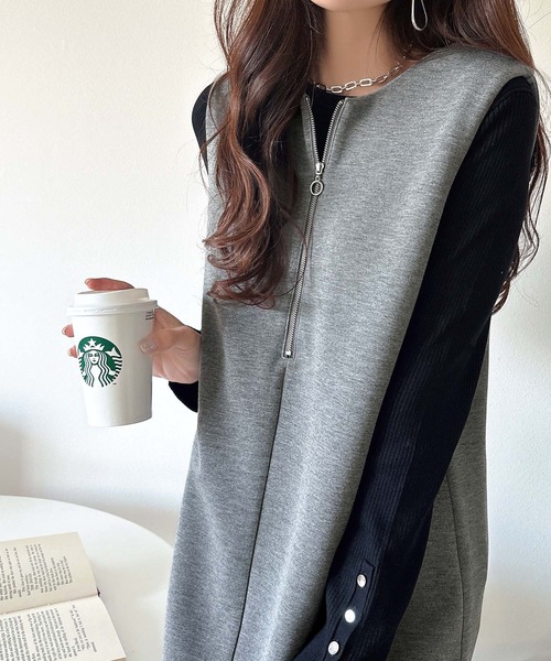 classicalelf（クラシカルエルフ）の「肉厚素材が気になるスタイルをカバー♪前後2wayダンボールハーフジップジャンパースカート(ロング丈)（ワンピース・レディース・チャコール/ブラック/ブラウン/ベージュ・SMALL/LARGE/X-LARGE/MEDIUM）」の6枚目の写真