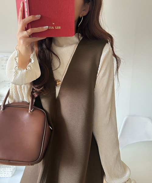 classicalelf（クラシカルエルフ）の「肉厚素材が気になるスタイルをカバー♪前後2wayダンボールハーフジップジャンパースカート(ロング丈)（ワンピース・レディース・チャコール/ブラック/ブラウン/ベージュ・SMALL/LARGE/X-LARGE/MEDIUM）」の7枚目の写真