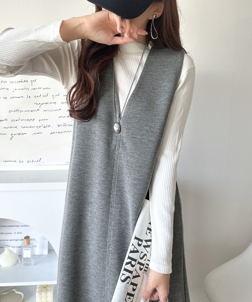 classicalelf（クラシカルエルフ）の「肉厚素材が気になるスタイルをカバー♪前後2wayダンボールハーフジップジャンパースカート(ロング丈)（ワンピース・レディース・チャコール/ブラック/ブラウン/ベージュ・SMALL/LARGE/X-LARGE/MEDIUM）」の10枚目の写真