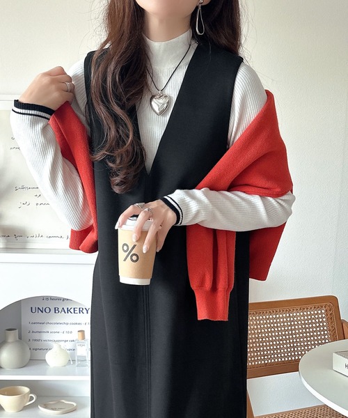 classicalelf（クラシカルエルフ）の「肉厚素材が気になるスタイルをカバー♪前後2wayダンボールハーフジップジャンパースカート(ロング丈)（ワンピース・レディース・チャコール/ブラック/ブラウン/ベージュ・SMALL/LARGE/X-LARGE/MEDIUM）」の9枚目の写真