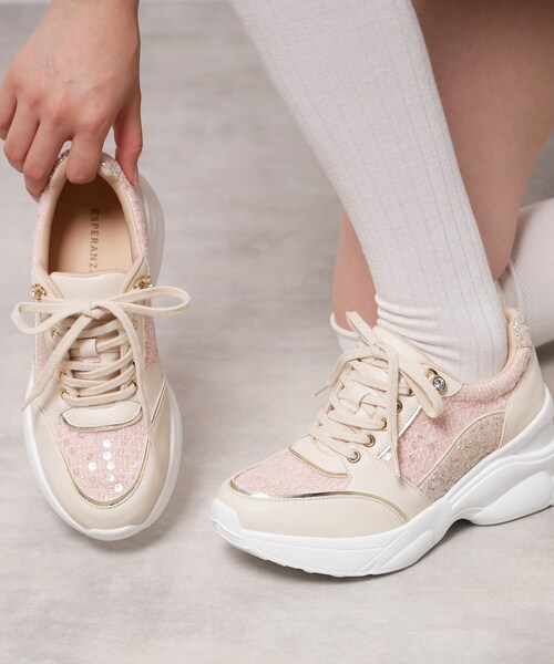 セール】グリッター×ツイード ラインストーンスニーカー（スニーカー