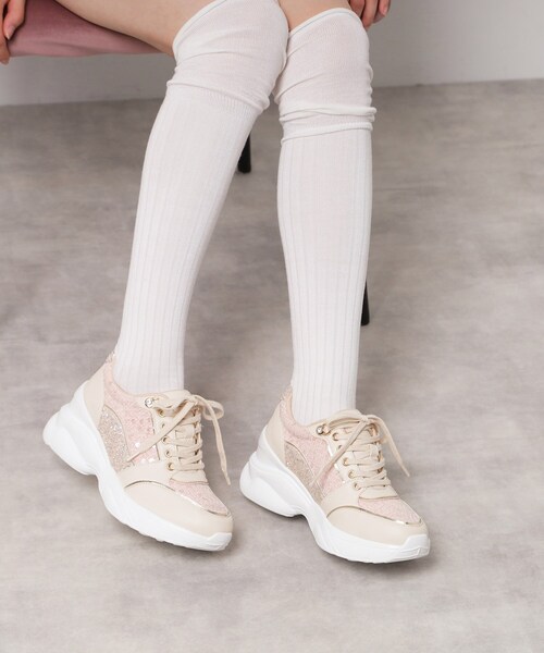 セール】グリッター×ツイード ラインストーンスニーカー（スニーカー