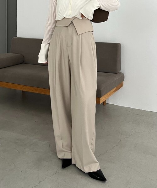 CAPRICIEUX LE'MAGE(カプリシューレマージュ)の「ウエスト折返しワイドパンツ(その他パンツ・レディース・ベージュ/グレー/ブラウン・38/36)」の3枚目の写真