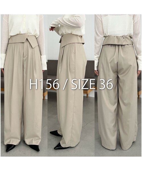 CAPRICIEUX LE'MAGE(カプリシューレマージュ)の「ウエスト折返しワイドパンツ(その他パンツ・レディース・ベージュ/グレー/ブラウン・38/36)」の4枚目の写真