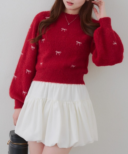 Another Branch olive des olive(アナザーブランチオリーブデオリーブ)の「リボン刺しゅうフェザープルオーバー(ニット/セーター・レディース・ブラック/アイボリー/ベージュ/ラベンダー/レッド/ホワイト系その他/ベージュ系その他・FREE)」の7枚目の写真