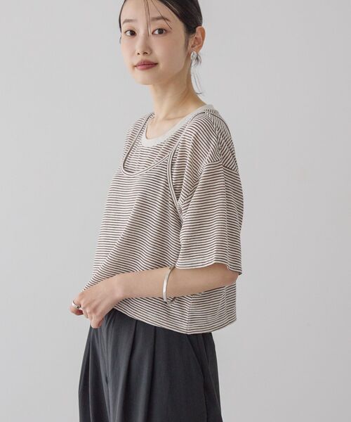 AMERICAN HOLIC（アメリカンホリック）の「【2点セット】キャミレイヤードTシャツ（Tシャツ/カットソー・レディース・ブラック/ブラウン・M/L）」の14枚目の写真