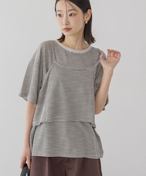 AMERICAN HOLIC（アメリカンホリック）の「【2点セット】キャミレイヤードTシャツ（Tシャツ/カットソー・レディース・ブラック/ブラウン・M/L）」の8枚目の写真