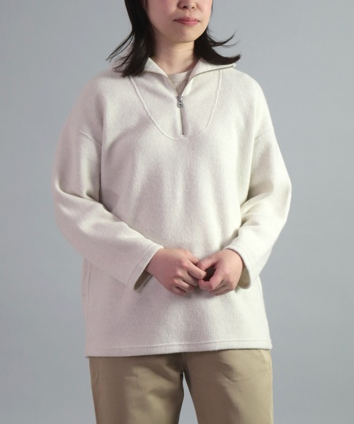 OMNIGOD（オムニゴッド）の「[OMNIGOD womens / オムニゴッド] 接結ウール ハーフジップトレーナー（ニット/セーター・レディース・オリーブ/アイボリー・0）」の2枚目の写真