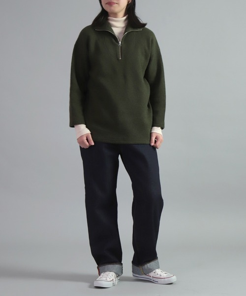 OMNIGOD（オムニゴッド）の「[OMNIGOD womens / オムニゴッド] 接結ウール ハーフジップトレーナー（ニット/セーター・レディース・オリーブ/アイボリー・0）」の4枚目の写真