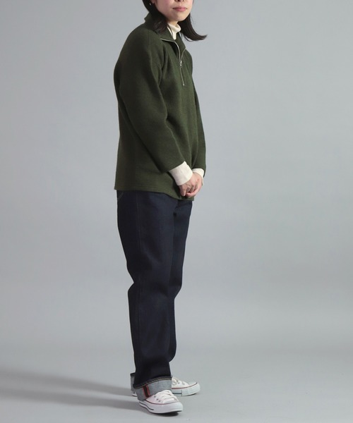 OMNIGOD（オムニゴッド）の「[OMNIGOD womens / オムニゴッド] 接結ウール ハーフジップトレーナー（ニット/セーター・レディース・オリーブ/アイボリー・0）」の5枚目の写真