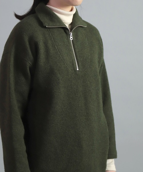 OMNIGOD（オムニゴッド）の「[OMNIGOD womens / オムニゴッド] 接結ウール ハーフジップトレーナー（ニット/セーター・レディース・オリーブ/アイボリー・0）」の15枚目の写真