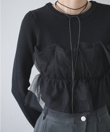 チュール」に該当するトップス（ブラック/黒色系・ショート丈