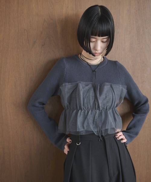 AIC.（エーアイシー）の「チュールコンビリブトップス（ニット/セーター・レディース・オフホワイト/ブラック/チャコールグレー・FREE）」の7枚目の写真