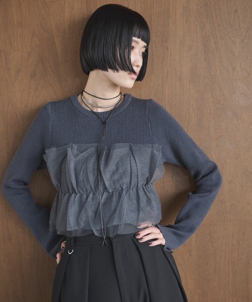 AIC.（エーアイシー）の「チュールコンビリブトップス（ニット/セーター・レディース・オフホワイト/ブラック/チャコールグレー・FREE）」の8枚目の写真