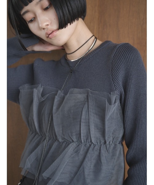 AIC.（エーアイシー）の「チュールコンビリブトップス（ニット/セーター・レディース・オフホワイト/ブラック/チャコールグレー・FREE）」の14枚目の写真