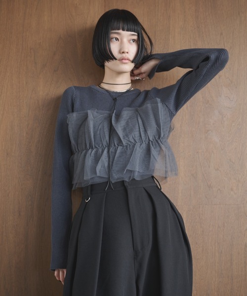 AIC.（エーアイシー）の「チュールコンビリブトップス（ニット/セーター・レディース・オフホワイト/ブラック/チャコールグレー・FREE）」の11枚目の写真