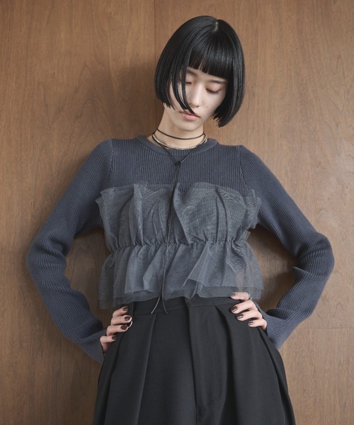 AIC.（エーアイシー）の「チュールコンビリブトップス（ニット/セーター・レディース・オフホワイト/ブラック/チャコールグレー・FREE）」の10枚目の写真