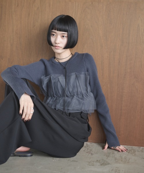 AIC.（エーアイシー）の「チュールコンビリブトップス（ニット/セーター・レディース・オフホワイト/ブラック/チャコールグレー・FREE）」の18枚目の写真