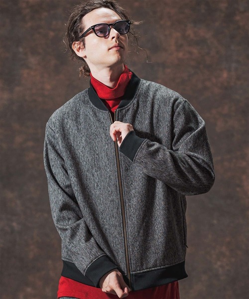 Jih Nunc（ジーヌンク）の「mj10995-ウール混ツイードショート丈リブブルゾン(JIH-R1129)（ブルゾン・メンズ・ネイビー/ベージュ/ホワイト・L/M/S）」の2枚目の写真