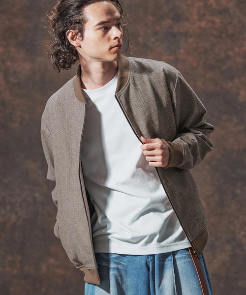 Jih Nunc（ジーヌンク）の「mj10995-ウール混ツイードショート丈リブブルゾン(JIH-R1129)（ブルゾン・メンズ・ネイビー/ベージュ/ホワイト・L/M/S）」の4枚目の写真