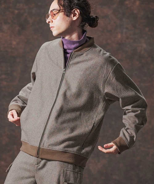 Jih Nunc（ジーヌンク）の「mj10995-ウール混ツイードショート丈リブブルゾン(JIH-R1129)（ブルゾン・メンズ・ネイビー/ベージュ/ホワイト・L/M/S）」の5枚目の写真