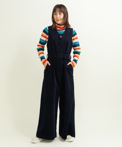 CHILD WOMAN（チャイルドウーマン）の「14Wコーデュロイ ウエストベルトオールインワン（つなぎ/オールインワン・レディース・ネイビー/ブラウン・FREE）」の2枚目の写真