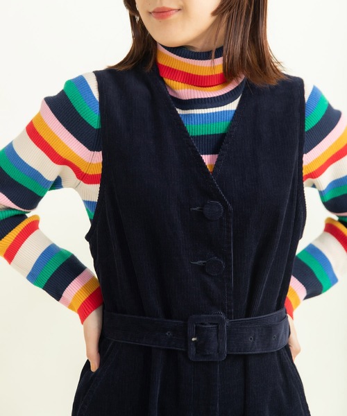 CHILD WOMAN（チャイルドウーマン）の「14Wコーデュロイ ウエストベルトオールインワン（つなぎ/オールインワン・レディース・ネイビー/ブラウン・FREE）」の6枚目の写真