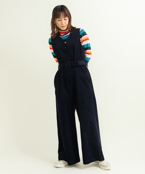 CHILD WOMAN（チャイルドウーマン）の「14Wコーデュロイ ウエストベルトオールインワン（つなぎ/オールインワン・レディース・ネイビー/ブラウン・FREE）」の3枚目の写真