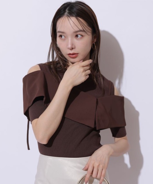 Mystrada（マイストラーダ）の「5分袖ビックカラーニット（ニット/セーター・レディース・ホワイト/ダークブラウン/ピンク系その他3/ブラック・38）」の6枚目の写真