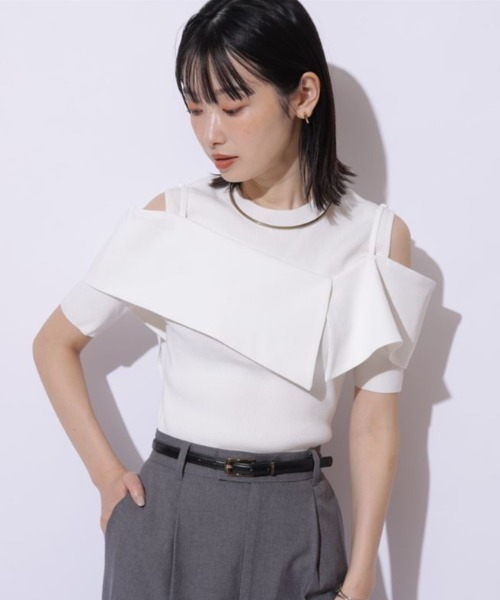 Mystrada（マイストラーダ）の「5分袖ビックカラーニット（ニット/セーター・レディース・ホワイト/ダークブラウン/ピンク系その他3/ブラック・38）」の13枚目の写真