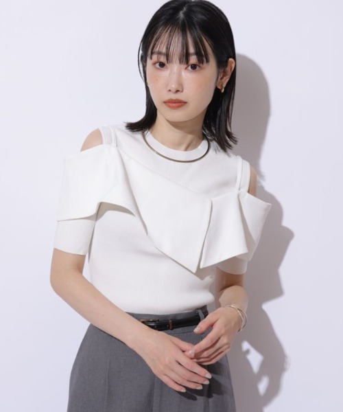 Mystrada（マイストラーダ）の「5分袖ビックカラーニット（ニット/セーター・レディース・ホワイト/ダークブラウン/ピンク系その他3/ブラック・38）」の14枚目の写真