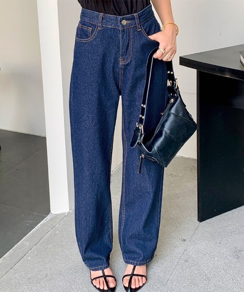 ReRe(リリ)の「ストレートベーシックデニムパンツ(デニムパンツ・レディース・ダークブルー/ライトブルー・LARGE/MEDIUM)」の2枚目の写真