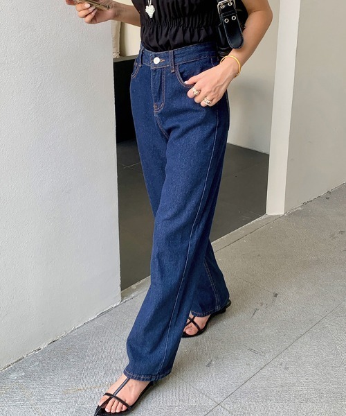 ReRe(リリ)の「ストレートベーシックデニムパンツ(デニムパンツ・レディース・ダークブルー/ライトブルー・LARGE/MEDIUM)」の20枚目の写真