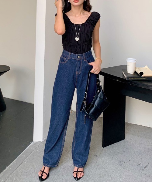 ReRe(リリ)の「ストレートベーシックデニムパンツ(デニムパンツ・レディース・ダークブルー/ライトブルー・LARGE/MEDIUM)」の21枚目の写真