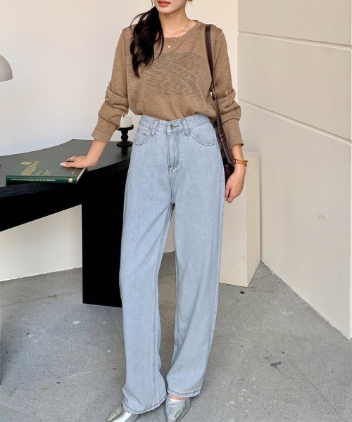 ReRe(リリ)の「ストレートベーシックデニムパンツ(デニムパンツ・レディース・ダークブルー/ライトブルー・LARGE/MEDIUM)」の15枚目の写真