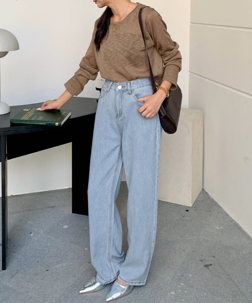 ReRe(リリ)の「ストレートベーシックデニムパンツ(デニムパンツ・レディース・ダークブルー/ライトブルー・LARGE/MEDIUM)」の16枚目の写真