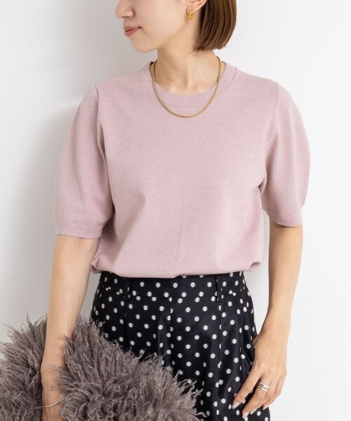 NOLLEY’S Sophi（ノーリーズソフィ）の「バックパールラメプルオーバー（ニット/セーター・レディース・シルバー/キャメル/ベビーピンク/ダークネイビー・38）」の4枚目の写真