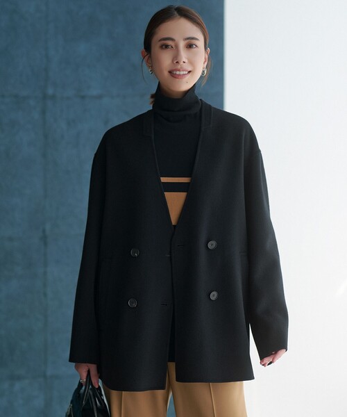 セール】WoolRever ノーカラーショートコート（ノーカラーコート