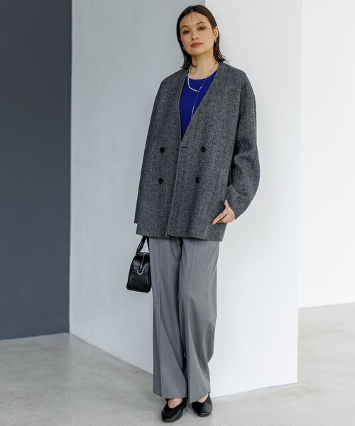 セール】WoolRever ノーカラーショートコート（ノーカラーコート