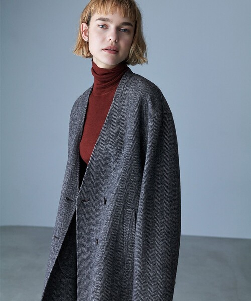 ICB(アイシービー)の「WoolRever ノーカラーショートコート(ノーカラーコート・レディース・ブラック系7/ダルブルー系/ブラック系・46/44/42)」の5枚目の写真