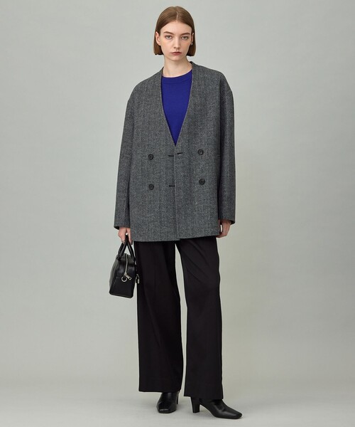 ICB(アイシービー)の「WoolRever ノーカラーショートコート(ノーカラーコート・レディース・ブラック系7/ダルブルー系/ブラック系・46/44/42)」の7枚目の写真