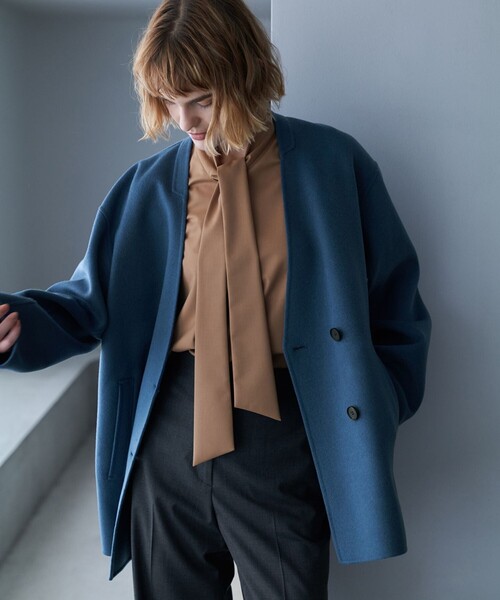 ICB(アイシービー)の「WoolRever ノーカラーショートコート(ノーカラーコート・レディース・ブラック系7/ダルブルー系/ブラック系・46/44/42)」の15枚目の写真
