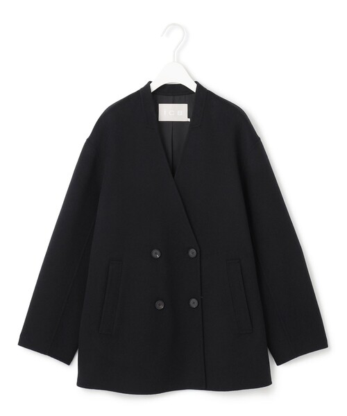 ICB(アイシービー)の「WoolRever ノーカラーショートコート(ノーカラーコート・レディース・ブラック系7/ダルブルー系/ブラック系・46/44/42)」の21枚目の写真