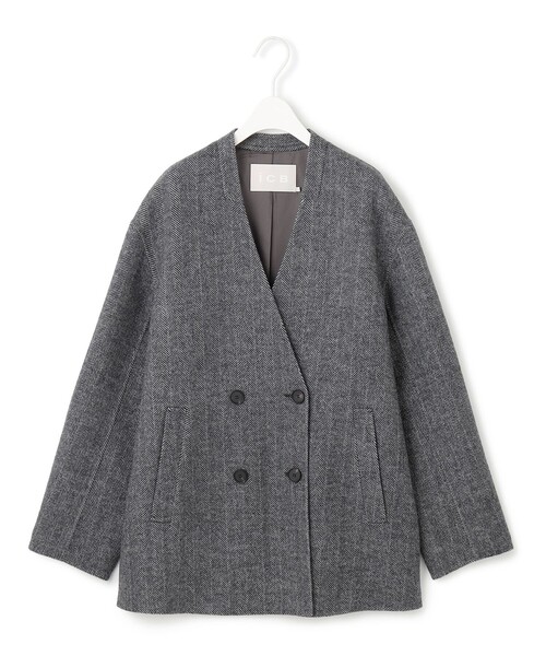 ICB(アイシービー)の「WoolRever ノーカラーショートコート(ノーカラーコート・レディース・ブラック系7/ダルブルー系/ブラック系・46/44/42)」の22枚目の写真