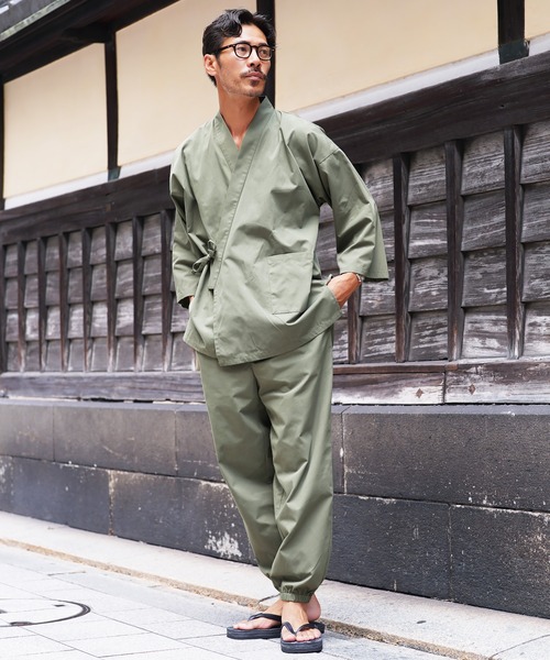 jiggys shop（ジギーズショップ）の「【セットアップ】作務衣 上下セット さむえ 着物 部屋着 ルームウェア 寝間着 ワンマイルウェア（浴衣・メンズ・ブラウン/ネイビー/ブラック/カーキ・X-LARGE/LARGE/MEDIUM）」の4枚目の写真