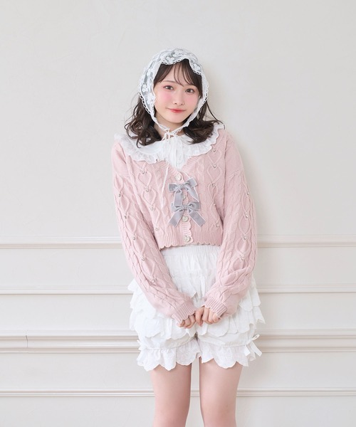 Honey Cinnamon(ハニーシナモン)の「ハートビジューショートカーディガン(カーディガン/ボレロ・レディース・グレー/ブラック/ピンク・FREE)」の9枚目の写真