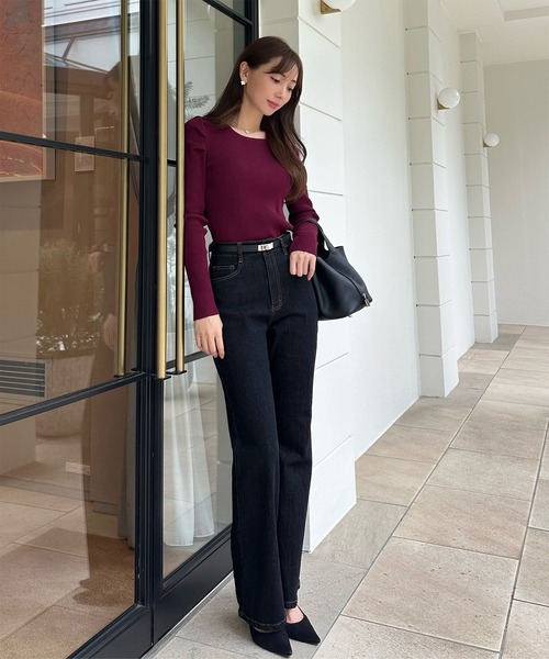 KOBE LETTUCE（コウベレタス）の「[ 岡部あゆみさんコラボ ］フレアデニムパンツ（デニムパンツ・レディース・インディゴブルー/ブラック/ダークブルー・M/S）」の6枚目の写真