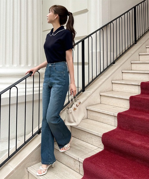 KOBE LETTUCE（コウベレタス）の「[ 岡部あゆみさんコラボ ］フレアデニムパンツ（デニムパンツ・レディース・インディゴブルー/ブラック/ダークブルー・M/S）」の10枚目の写真