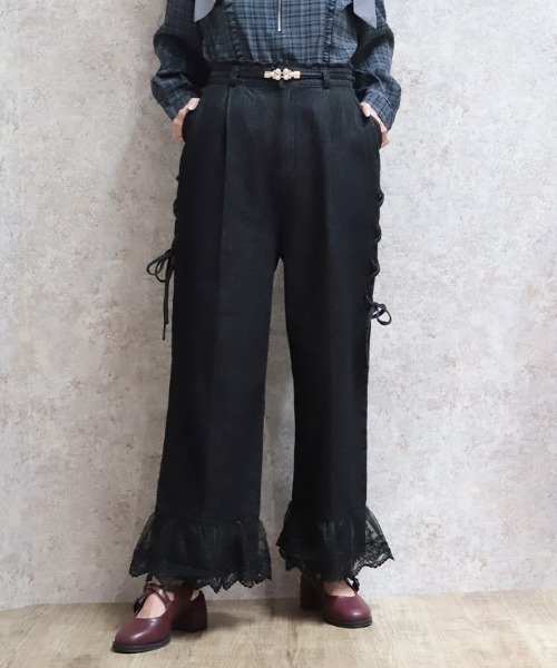 axes femme(アクシーズファム)の「裾レースデニムストレートPT(その他パンツ・レディース・ブラック/ケミカルウォッシュ/インディゴブルー・FREE)」の2枚目の写真